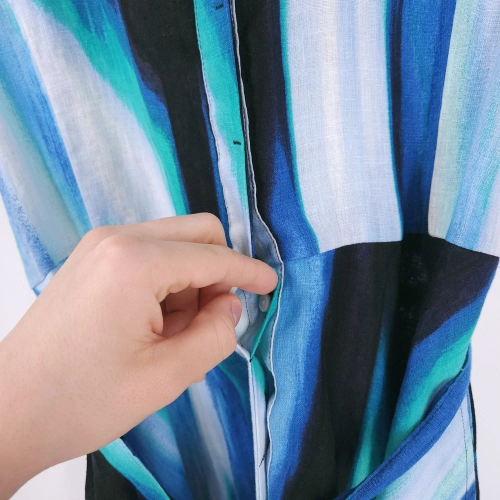 DKNY Brushstroke Caribbean Printed Asymmetrical Button Fit & Flare Dress Size 10